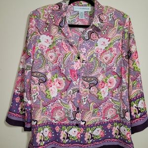 NWT Sag Harbor Blouse Size 14 Button Down 3/4 Sleeve